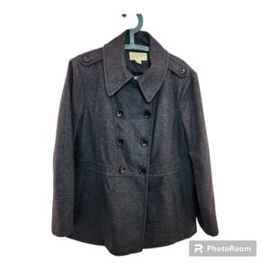 MICHAEL KORS Womens Double Chested 60% Wool Blend Pea Coat Sz XL Grey